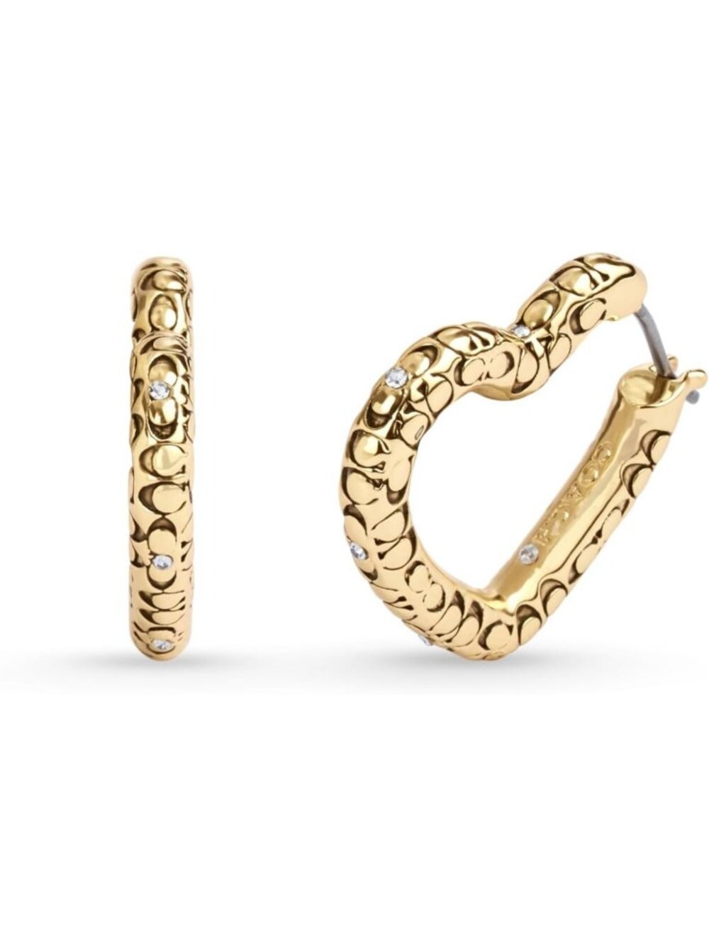 Women's Quilted Heart Hoop Earrings with Crystals in Gold - Stylish & Elegant